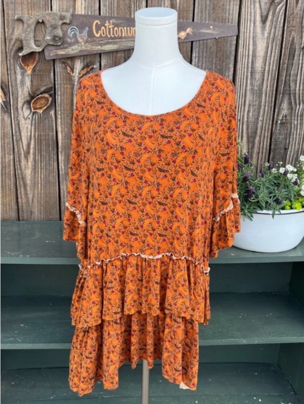 Matilda Jane XXL orange floral tunic top three-quarter bell sleeves 2361